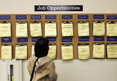 A job seeker looks at a job listing board. To illustrate a proposal from Universities UK (UUK) that all undergraduates should get work-based learning.
