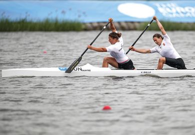 Two women kayaking Two women kayaking