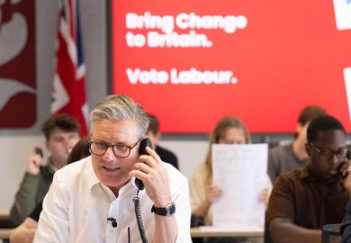 Prime Minister Sir Keir Starmer joins the national phone bank at the Labour Party headquarters in central London, during campaigning for tomorrow's local elections, 30 April 2025.