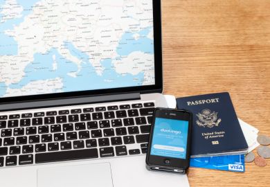 Laptop, passport, phone and credit card for travelling 