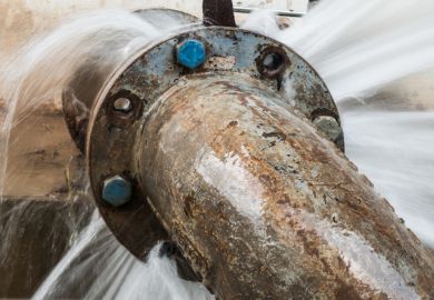 A pipleine with water leaking out of it, symbolising the loss of women from engineering