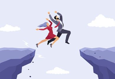 Two people leap across a chasm, symbolising the jump from TPS to USS