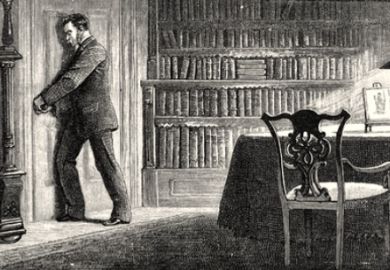 A man holds a library door closed, illustrating incomplete open access A man holds a library door closed, illustrating incomplete open access