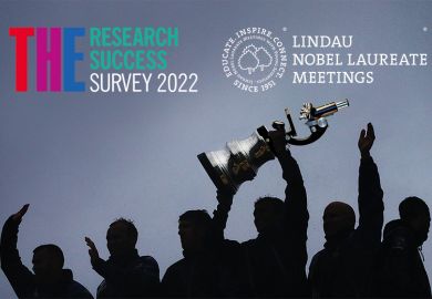 Montage of group lifting trophy with microscope to illustrate research success Montage of group lifting trophy with microscope to illustrate research success