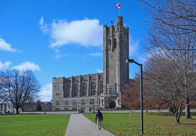 London, Ontario, Canada - December 4, 2018 Looking toward the gothic tower of University College at Ontario's Western University.