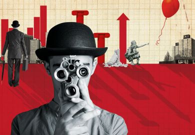 Montage of man in bowler hat and charts