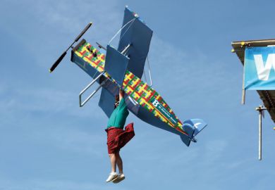 Man competing in Annual Birdman of Worthing competition, 2009