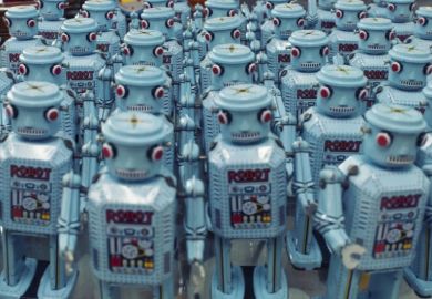 Mass of blue robots