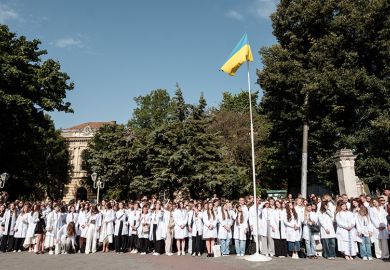Students of Danylo Halytskyi National Medical University of Lviv put on white doctor's coats during the celebrations for the beginning of the new school year on 29 August, 2025 in Lviv, Ukraine. Students of Danylo Halytskyi National Medical University of Lviv put on white doctor's coats during the celebrations for the beginning of the new school year on 29 August, 2025 in Lviv, Ukraine.