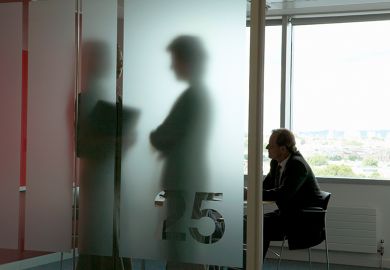 People meeting behind frosted glass. To illustrate companies offering students help in navigating misconduct proceedings operating in a ‘regulatory and ethical grey zone’