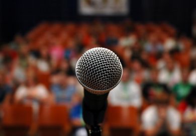 Microphone on stage ahead of speech