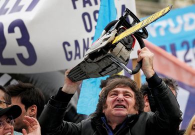 Javier Milei wields a chainsaw