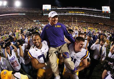 Louisiana State University (LSU) winning football coach Les Miles was fired by F. King Alexander, which put Alexander’s tenure at risk