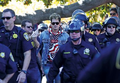 Milo Yiannopoulus surrounded by police