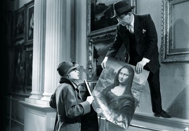 1940s-style woman and man holding the Mona Lisa 1940s-style woman and man holding the Mona Lisa