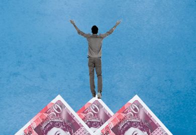 man on mountain of money