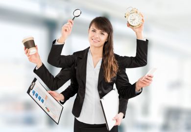 A student businesswoman multitasking