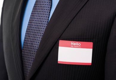 Businessman wearing blank name badge