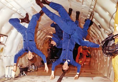 NASA astronauts, weightlessness training, Boeing KC-135 Stratotanker, 1978