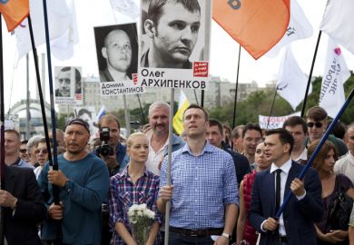 Alexey Navalny at protest march in Moscow