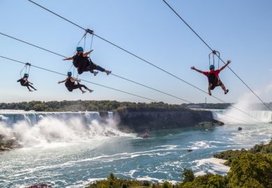 Adventurous people at Niagara Falls