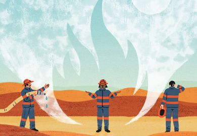 Illustration of fire fighters in a desert