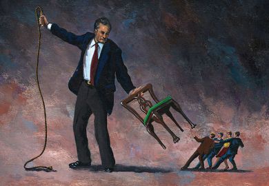 Illustration of man holding whip