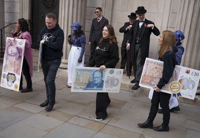 People holding large specimen banknotes of different denominations. To illustrate changes to employer contribution rates for the Teachers’ Pension Scheme. People holding large specimen banknotes of different denominations. To illustrate changes to employer contribution rates for the Teachers’ Pension Scheme.