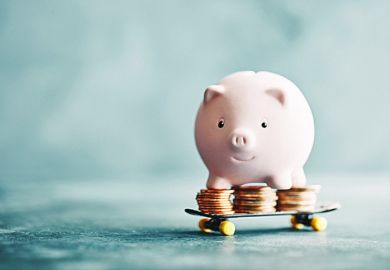 A piggy bank on a skateboard, illustrating funding imagination