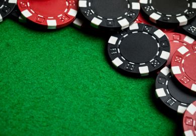 Pile of casino chips on gambling table