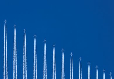 row of planes flying vertically to depict international study