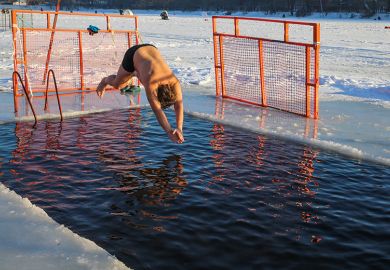 diving into cold lake