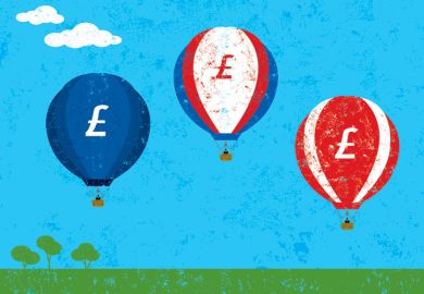 Pound symbol balloons (fee rise) illustration Pound symbol balloons (fee rise) illustration