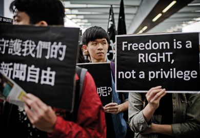 Protesters attend rally to support press freedom, Hong Kong