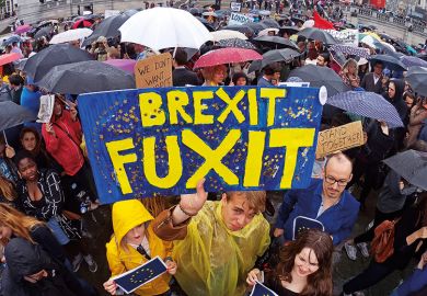 Protestors at anti-Brexit demonstration, Trafalgar, Square, London Protestors at anti-Brexit demonstration, Trafalgar, Square, London