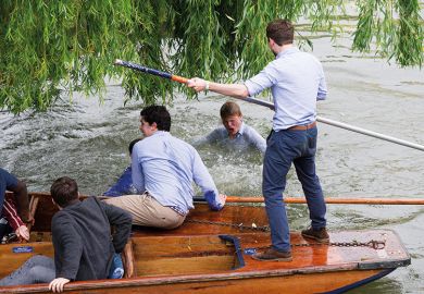 Man falls into water while punting