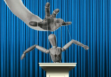 Puppet at a lectern. To illustrate comments made by David Willetts that government should stop trying to micromanage university provision