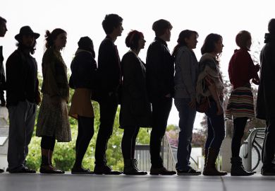 Queue of people in silhouette