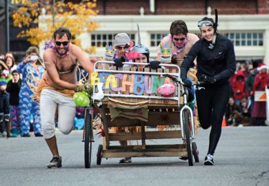 Racers at annual bed races, Bar Harbor, Maine