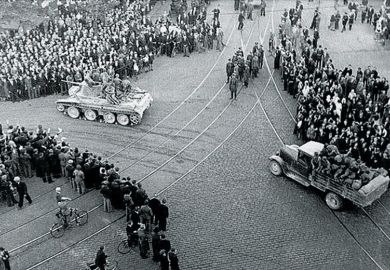 Red Army BT-7 tank and ZIS-5 truck in Riga (1940) Soviet occupation