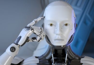 A robot points to its head A robot points to its head, symbolising memory