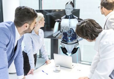 A robot gives a seminar