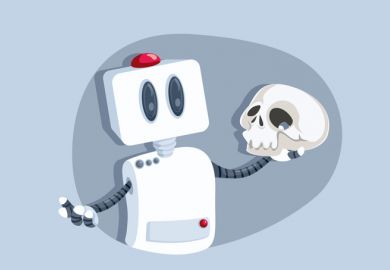 A robot holds a skull like Hamlet A robot holds a skull like Hamlet, symbolising humanities in the digital era