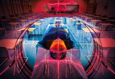 MRI scan superimposed on classroom