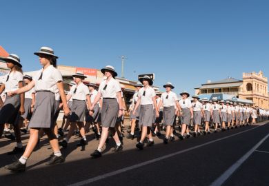 School children marching on Anzac Day in Charters Towers, Queensland, Australia