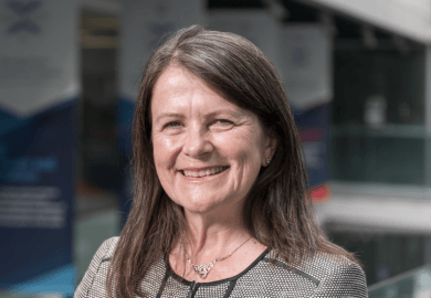 Karen Holford, v-c at Cranfield, smiling 