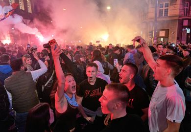 Supporters of the Student List Students Win opposition movement celebrate following former Serbian President Aleksandar Vucic 's concession of defeat on 25 October, 2026 in Belgrade, Serbia. Supporters of the Student List Students Win opposition movement celebrate following former Serbian President Aleksandar Vucic 's concession of defeat on 25 October, 2026 in Belgrade, Serbia.
