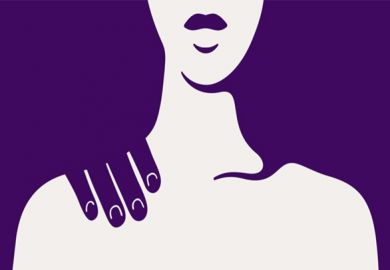 A hand on a woman's shoulder, symbolising sexual harassment