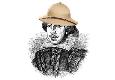 Shakespeare wearing safari hat (illustration)