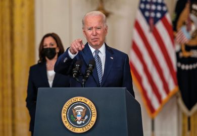 President Biden pointing to illustrate Biden crackdown targets for-profit colleges